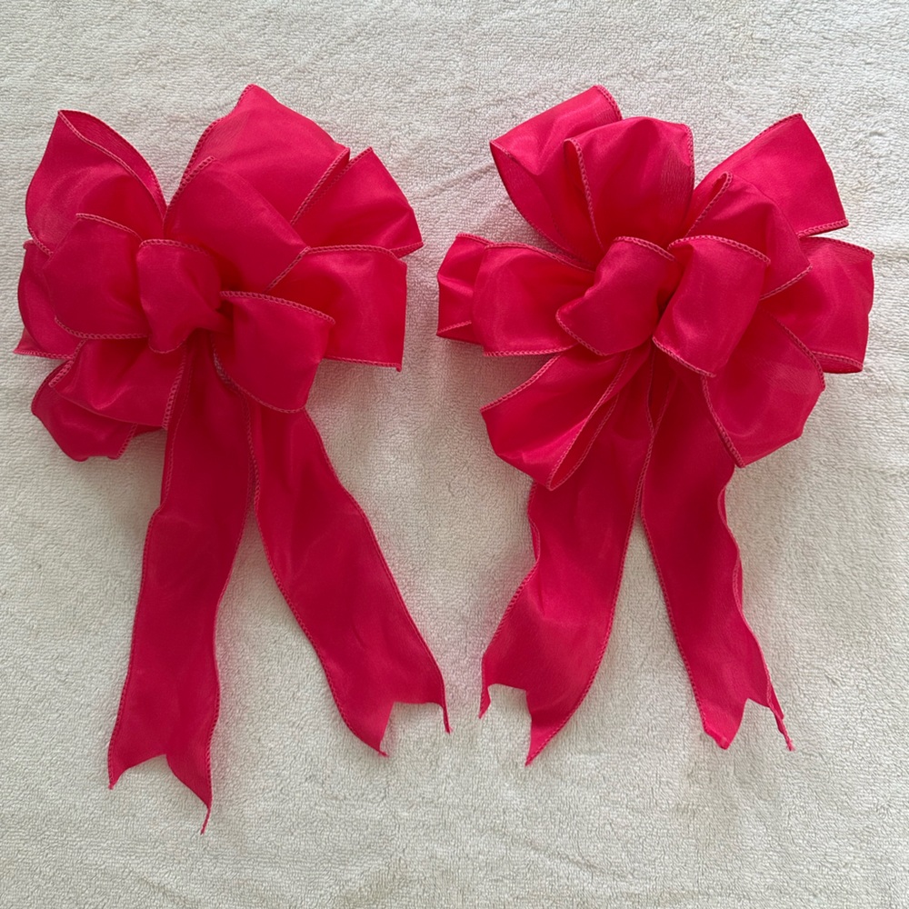Bows Two Handmade Pink Wired Ribbon 10” x 8” & 9” X 7”